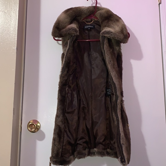 Ellen Tracy Brown Faux Fur Vest with Drawstrings XS - Picture 6 of 9